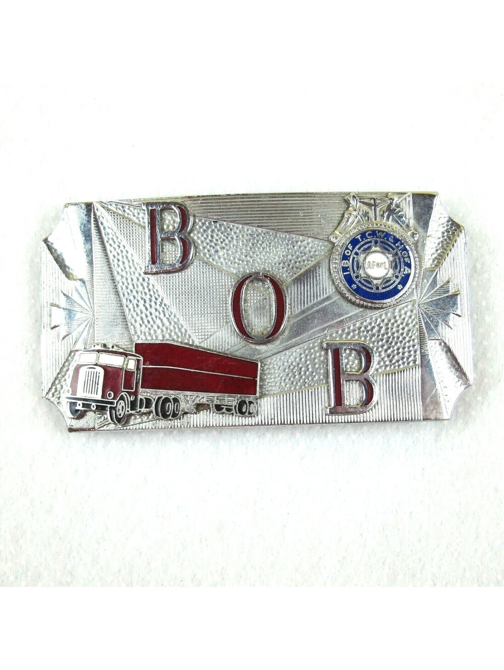 Vintage BOB Semi Truck Metal Belt Buckle IB of TCW & H of A Teamsters Union RARE